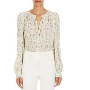 Isabel Marant Silk Blend Split-neck Long Sleeve Blouse in Cream Floral Print